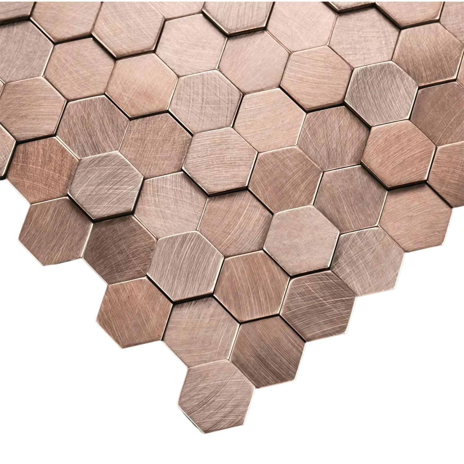 Warm-toned wooden hexagon tiles with a smooth, matte finish, arranged in a honeycomb pattern for stylish wall or backsplash d.