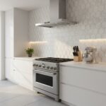 Hexagon tile wall in light beige with subtle texture.