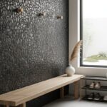 Black textured stone tile with rough surface and matte finish.