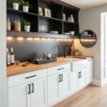 Gray subway tile backsplash with a smooth, matte texture in a contemporary kitchen setting.
