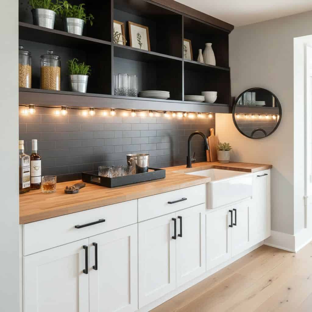 Gray subway tile backsplash with a smooth, matte texture in a contemporary kitchen setting.