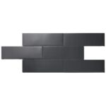 Dark gray matte ceramic tiles with smooth texture, arranged in a staggered pattern for contemporary wall design.