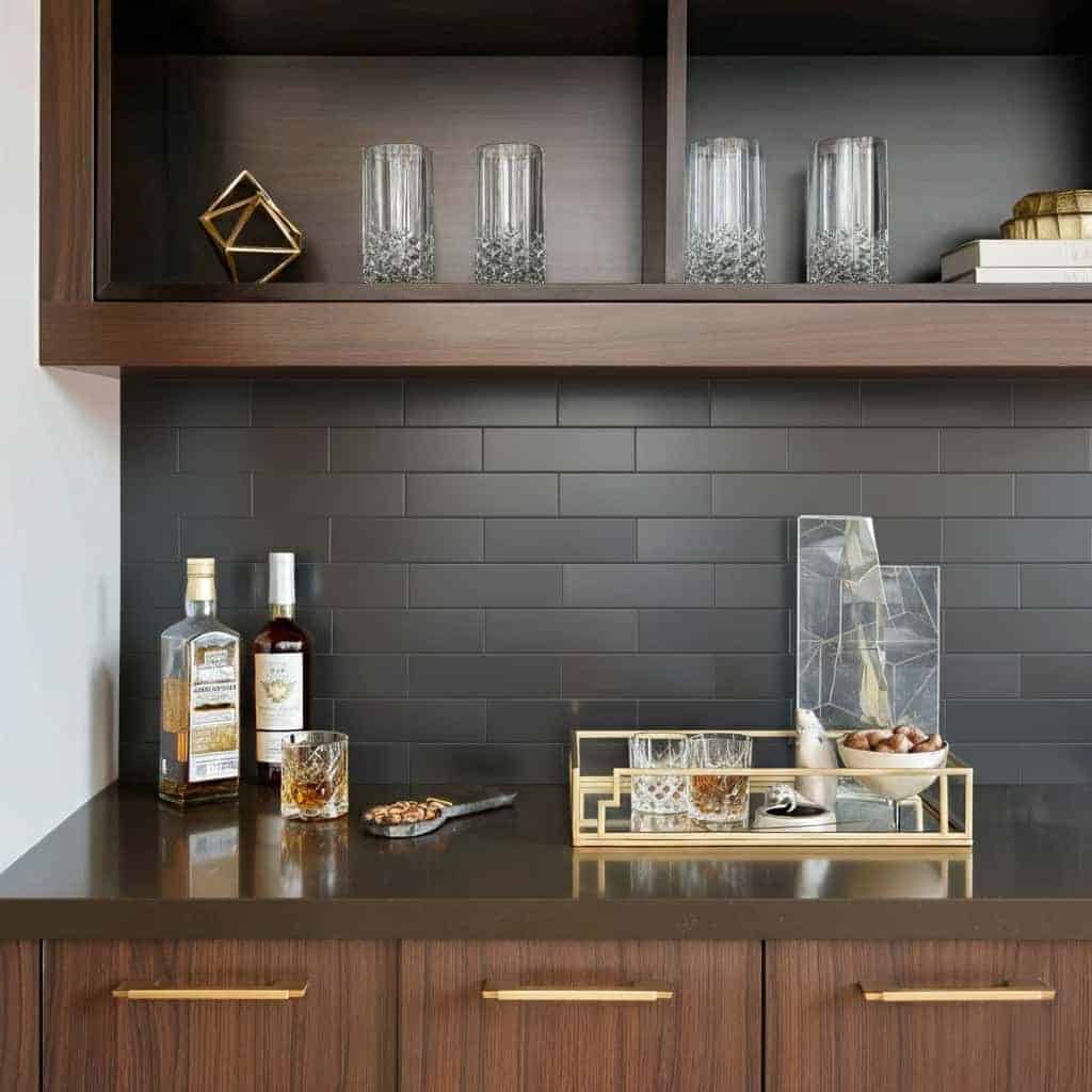 Black glossy subway tile with smooth texture and sleek finish.