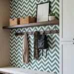 Decorative wall tile with a green and white chevron pattern, textured surface, ideal for accent walls or stylish home interio.
