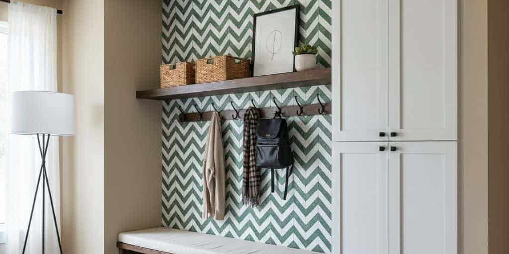 Decorative wall tile with a green and white chevron pattern, textured surface, ideal for accent walls or stylish home interio.