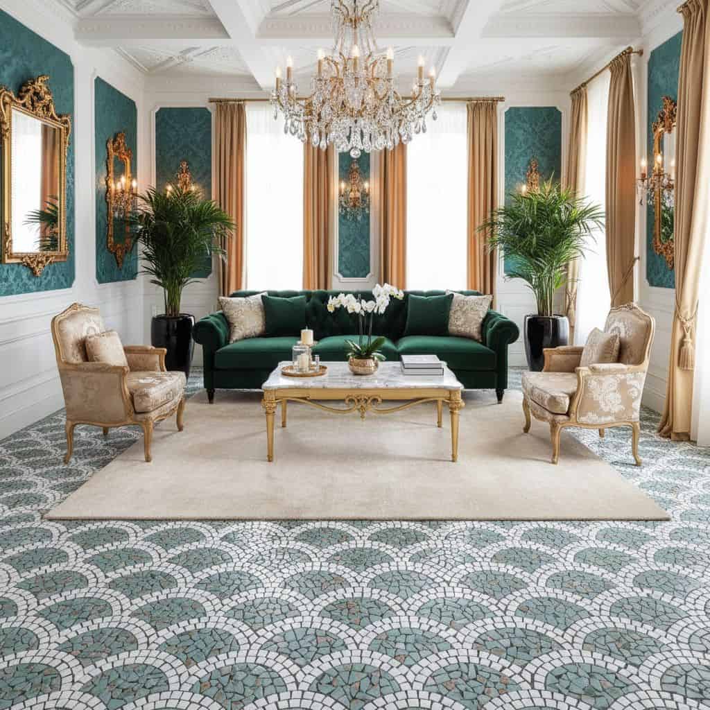 Describe tile color, texture, an.