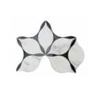 White marble tile with black accents, floral design, smooth texture.