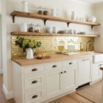 Gold hexagon tile backsplash with a glossy finish and textured surface.