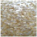 Shimmering mother of pearl tile with iridescent, smooth texture in beige and cream tones.