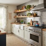 White subway tile backsplash with a glossy finish and textured surface.