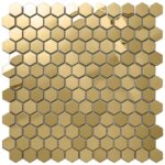 Golden hexagon ceramic tile with a shiny, reflective surface and smooth texture.