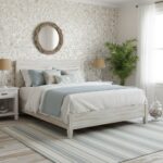 Light neutral mosaic tile with textured surface, used on bedroom wall for a calming, natural look.