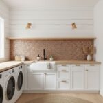 Ceramic hexagon tile backsplash with warm brown tones and matte finish.