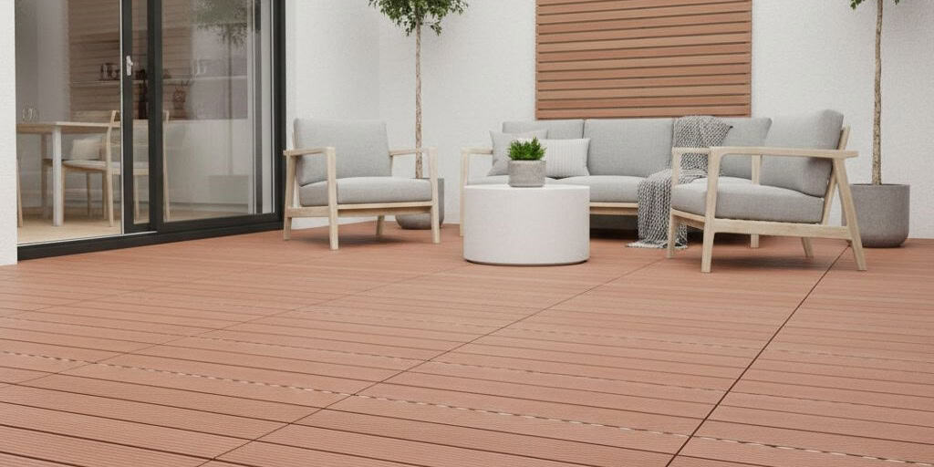 Bright, natural wood-colored decking with smooth texture and subtle grain pattern, ideal for outdoor living spaces.