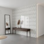 Hexagon tile wall featuring a subtle beige and white color palette with textured surface.