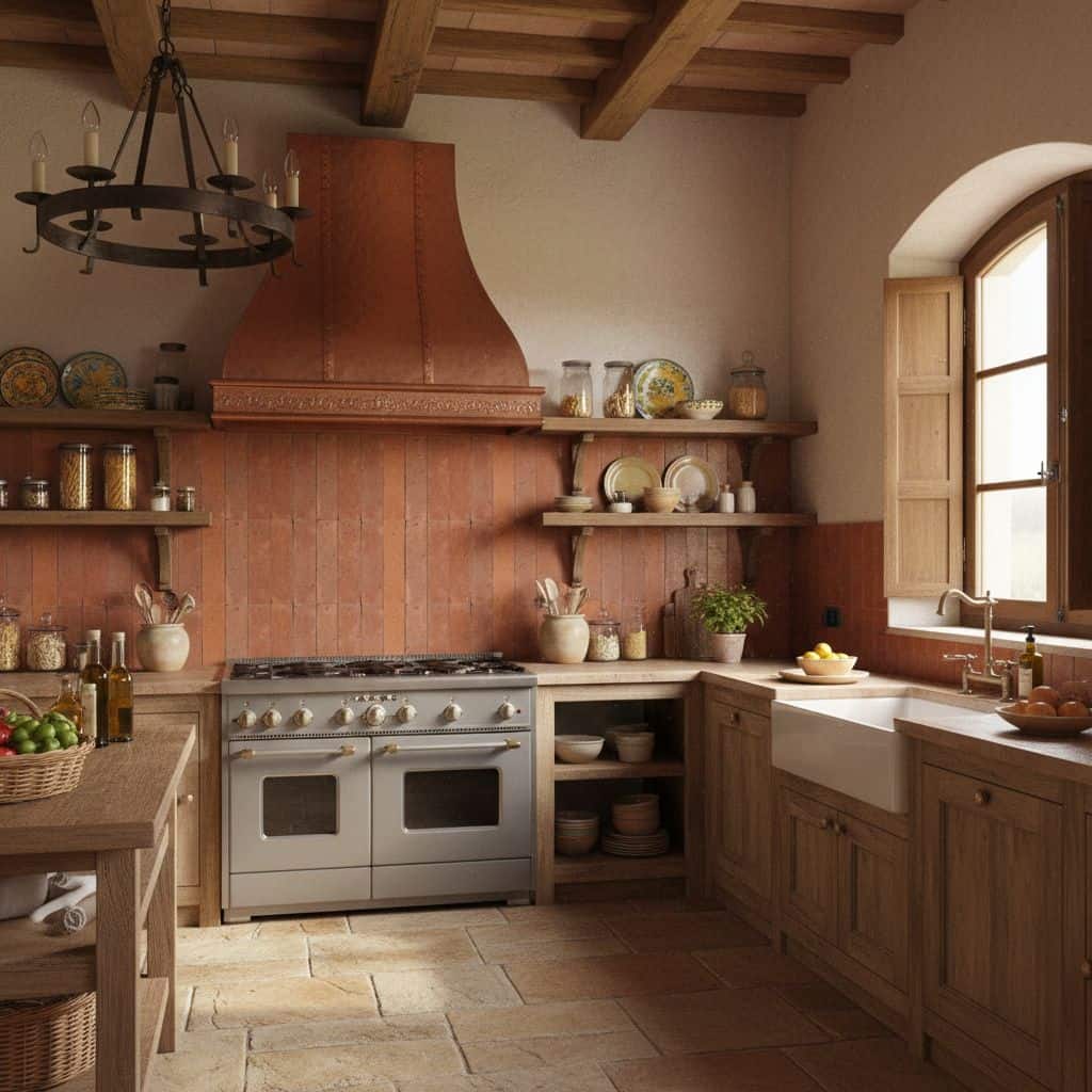 Warm terracotta-colored ceramic tiles with textured surface.