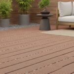 Warm brown wooden deck with smooth texture and natural grain.