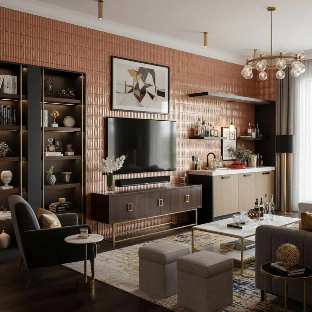 Describe tile color, texture, and.