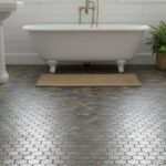 Gray hexagon ceramic tile with matte finish and textured surface.