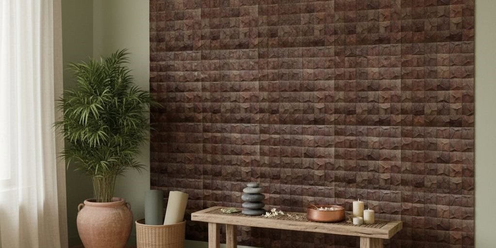 Brown textured brick wall tile with a rough, matte finish.