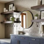 Gray brick tile wall with textured surface and glossy finish in a contemporary kitchen setting.