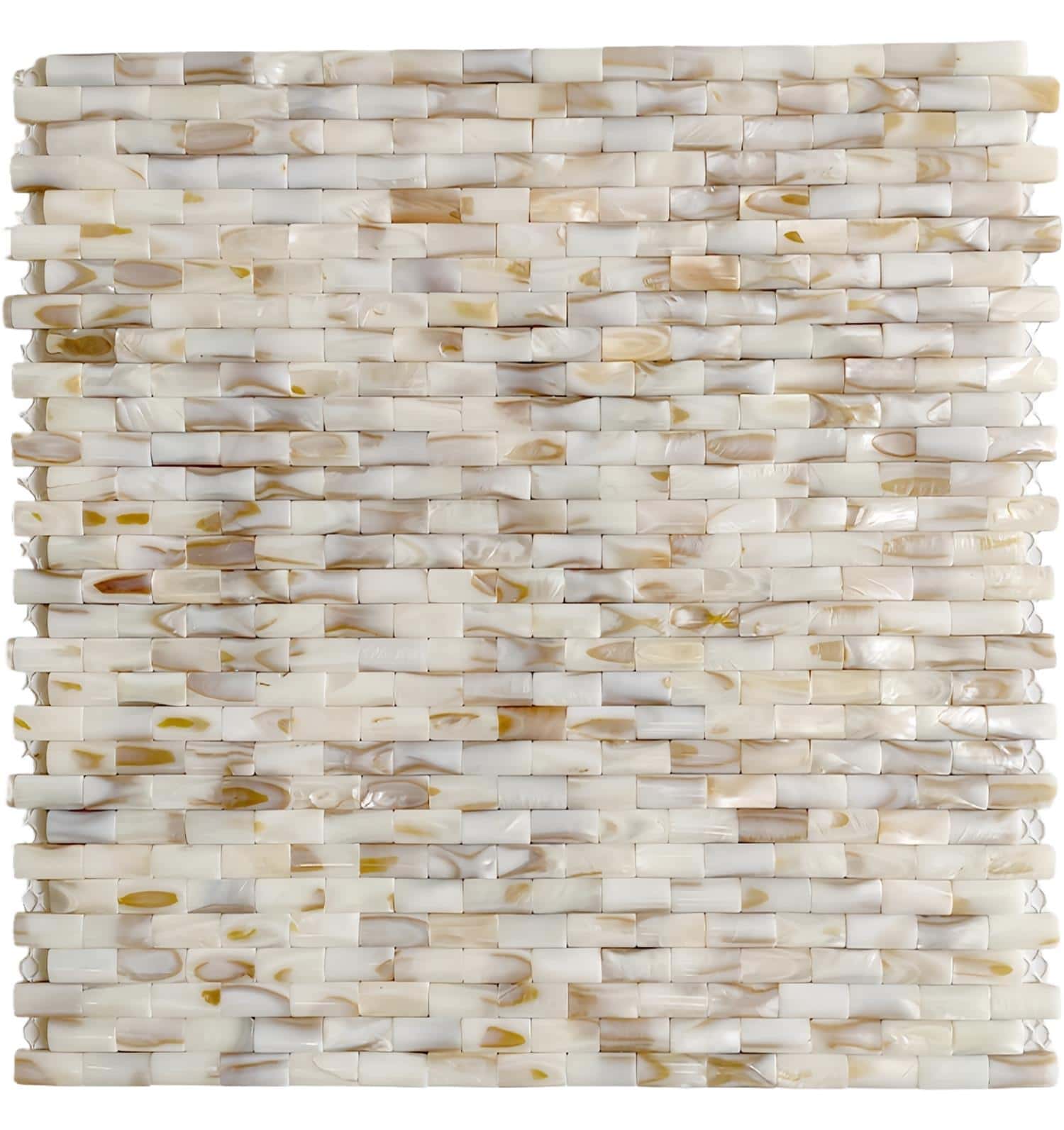 Cream-colored mother of pearl tile with a smooth, glossy texture and iridescent finish.