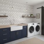 Wall tile with scallop pattern in neutral tones, textured surface, modern design.