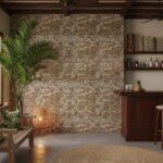 Natural stone tile wall with textured, earthy tones, perfect for adding rustic charm to living spaces.