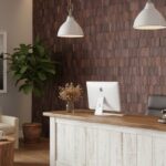 Warm beige and brown textured ceramic tiles with a matte finish.