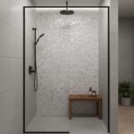 White mosaic ceramic tile with a textured, glossy finish for shower walls.