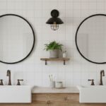 Bright white ceramic tiles with a smooth, glossy finish and subtle grid texture.