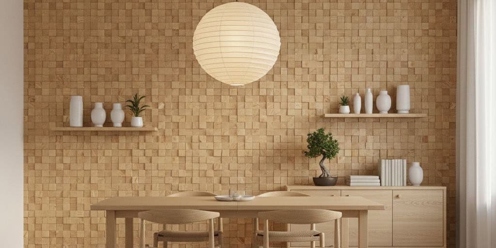Beige wood textured tile wall with a smooth finish, featuring a natural wood grain pattern.