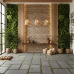 Zen yoga studio feature wall earthy coconut mosaic tile