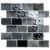 Glossy black and gray mosaic tiles with abstract patterns, smooth texture, contemporary style.
