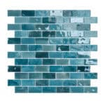 Blue glass tiles with glossy, smooth texture and reflective surface.