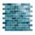 Blue glass tiles with glossy, smooth texture and reflective surface.