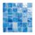 Blue glass mosaic tile with glossy finish, textured surface, and vibrant shades of blue.
