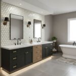 Light beige textured ceramic tile with geometric pattern.
