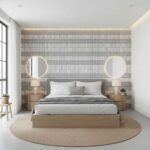 Modern bedroom wall tiles in neutral tones with a textured finish, creating a calm and stylish ambiance.