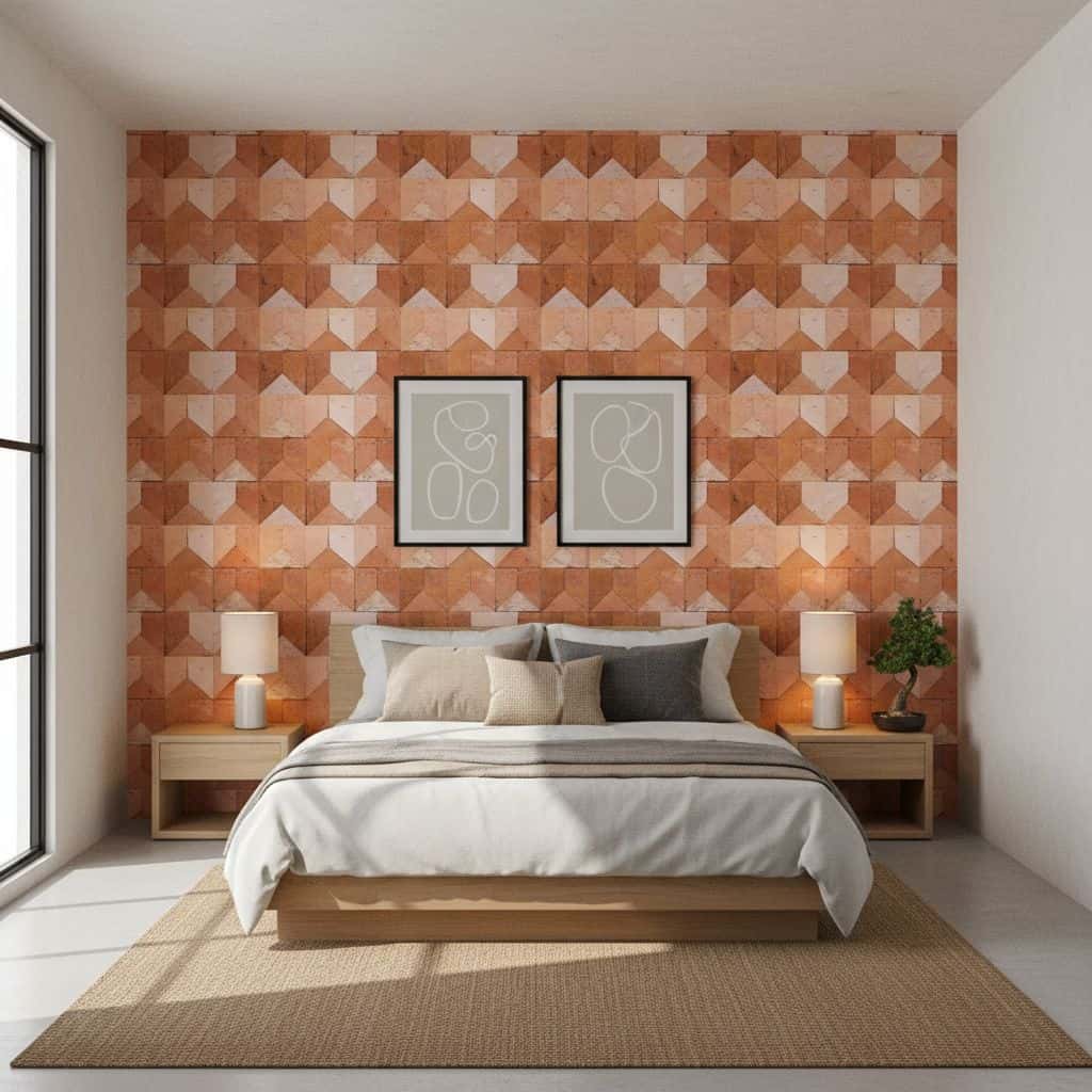 Warm terracotta-colored geometric patterned tiles with a matte finish.