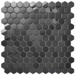 Black glossy hexagon tile with smooth texture, modern design for stylish interiors.