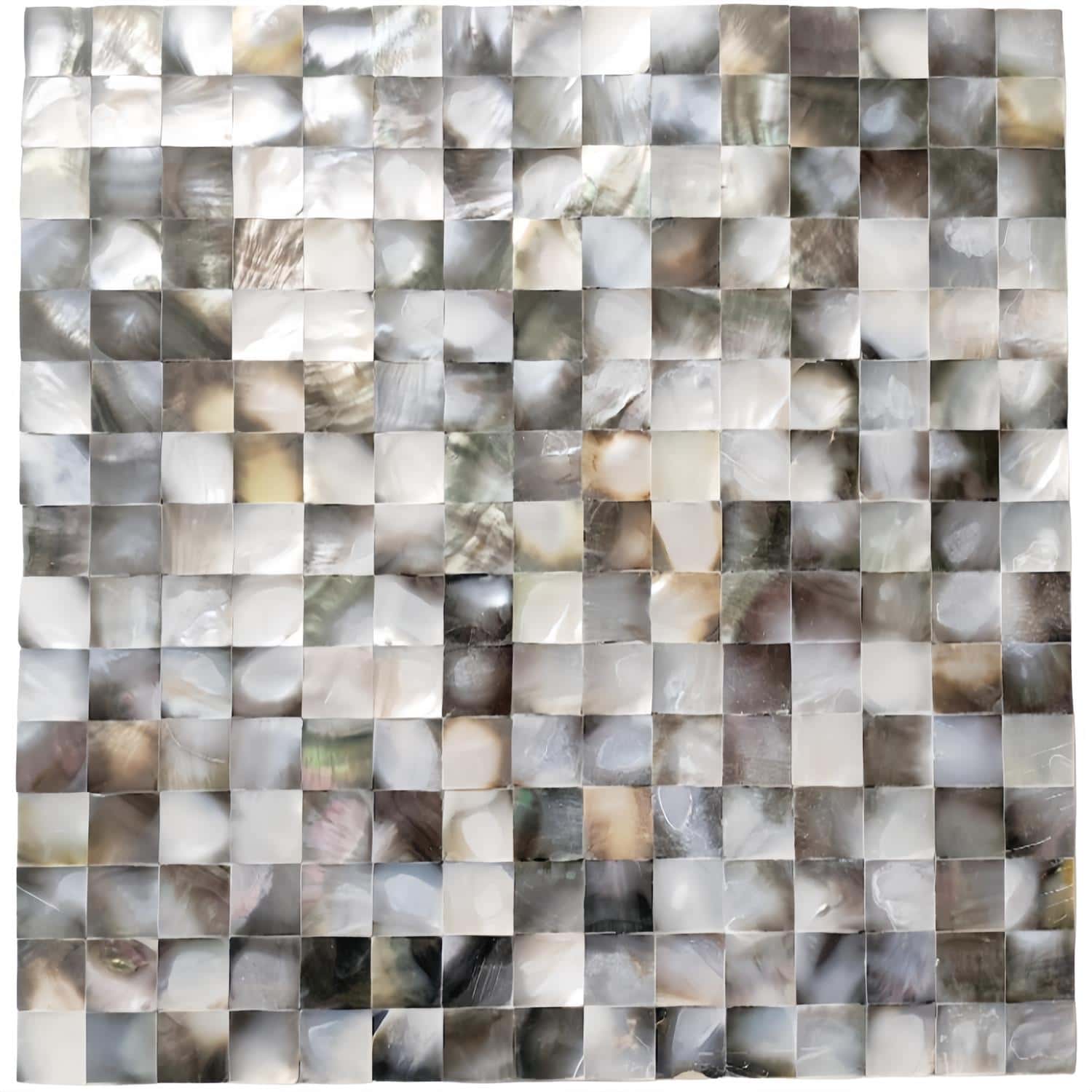 Elegant mother of pearl tile with iridescent, smooth surface in neutral tones.