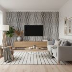 Black and white geometric patterned wall tile with a matte finish.