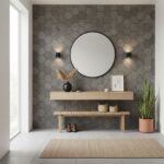 Gray hexagon tiles with textured surface for wall decor.