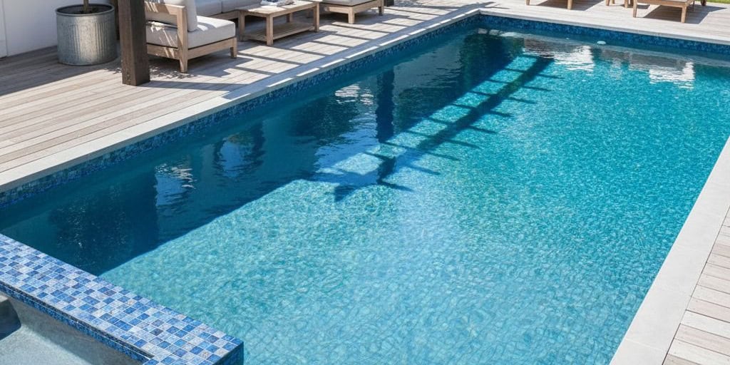 Blue mosaic tile with textured surface and glossy finish.