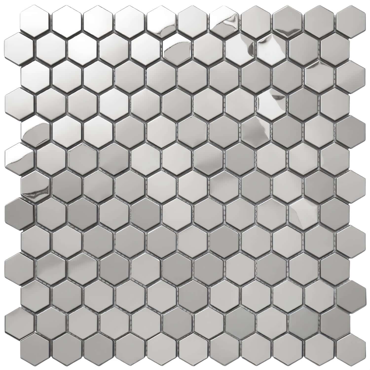 White marble hexagon tiles with polished finish and subtle gray veining.