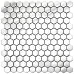 White marble hexagon tile with a smooth, polished surface and subtle veining. Perfect for modern and elegant interior design.