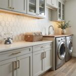 Bright white textured tile wall with a subtle geometric pattern.