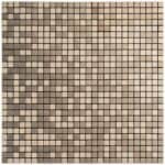 Beige and brown wood mosaic tile with a textured surface and small square pattern.