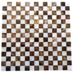 Brown and white checkered tile mosaic with a glossy finish.